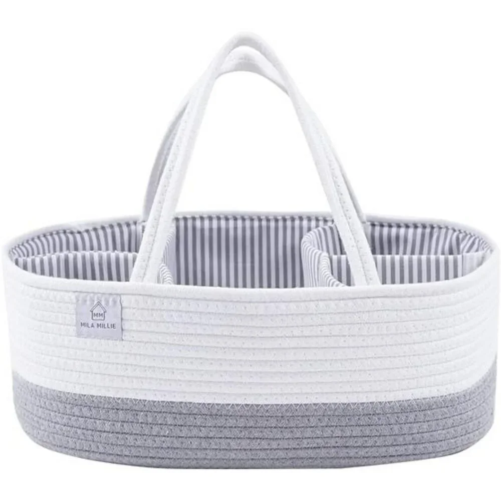 XXL Cotton Rope Diaper Caddy Extra Large Baby Nursery Storage Bin with Divider